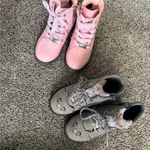 Tahari Kids Shiny Pink and Playful Gray Boots Bundle